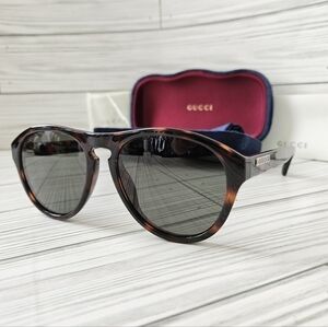 Gucci GG0747s 003 Round Sunglasses In Havana Green and Tortoise Shell NWT
